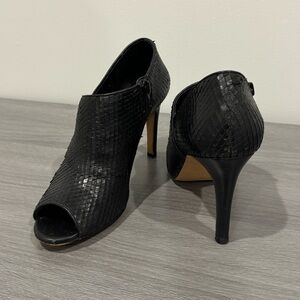 Audrey Brooke Black Leather Short Ankle Booties